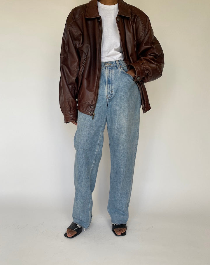 VINTAGE OVERSIZED BOXY BROWN LEATHER JACKET 4115