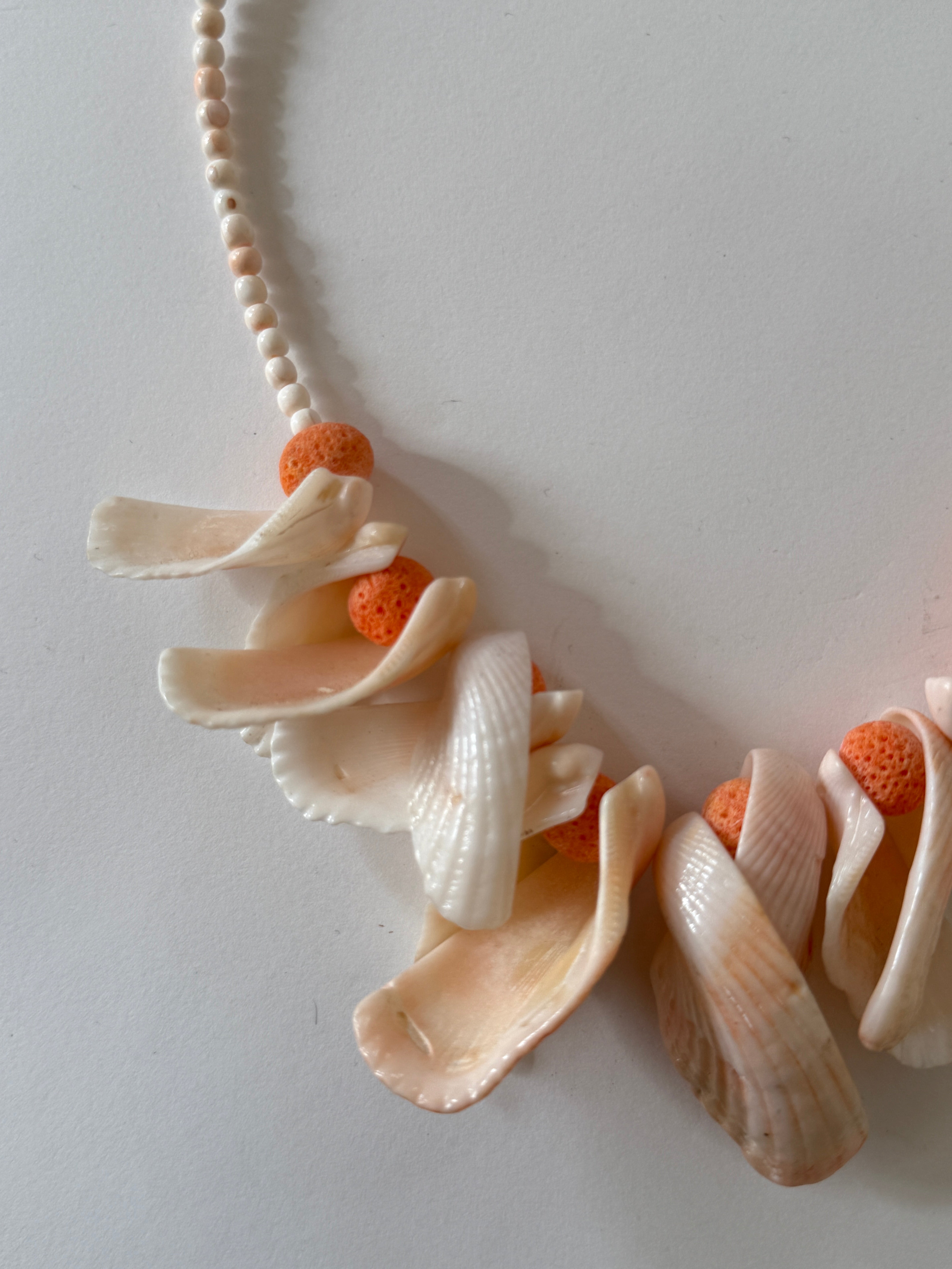 Vintage coral bead shell necklace