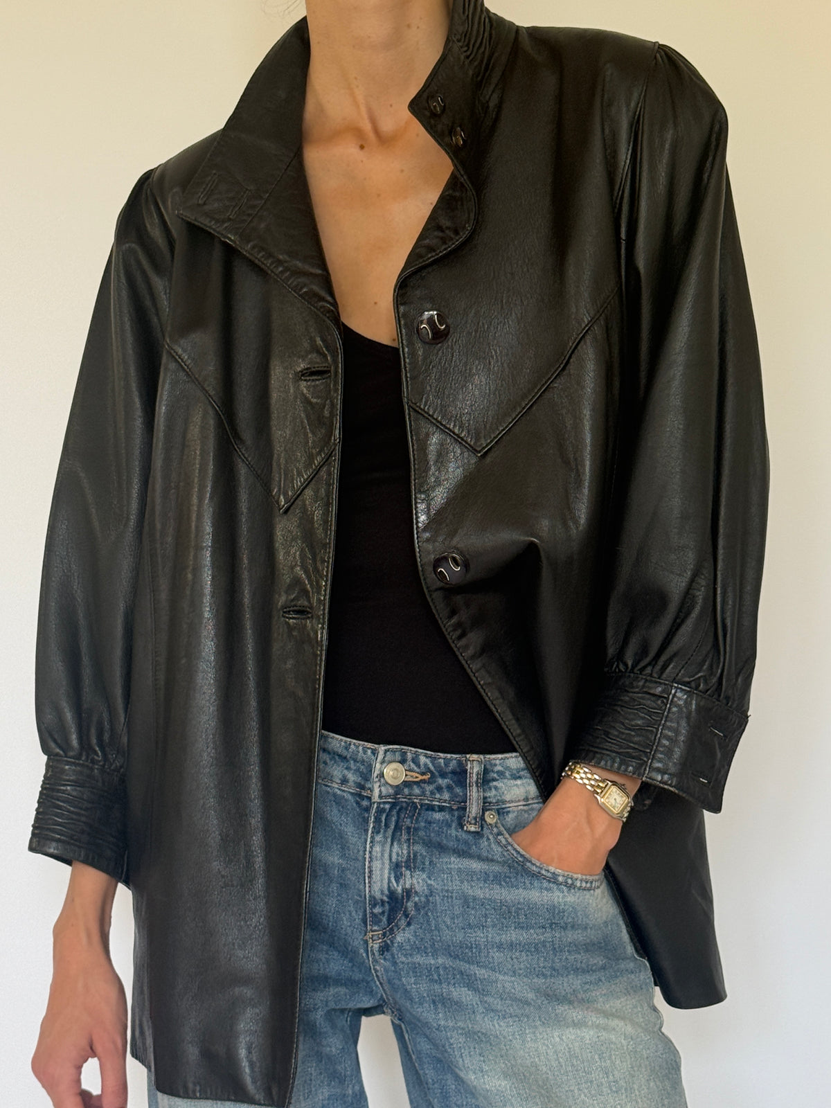 Vintage Leather Jacket Black 8097