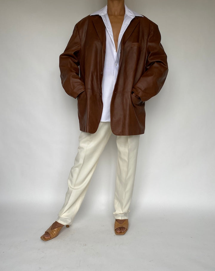 VINTAGE OVERSIZED BROWN LEATHER JACKET 801