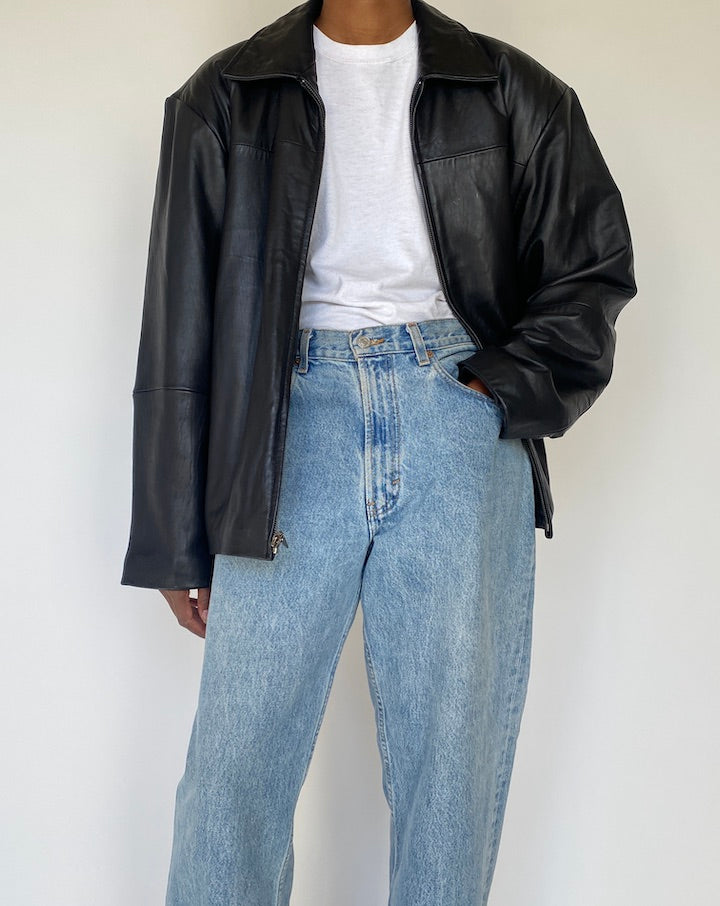 VINTAGE BLACK OVERSIZED LEATHER JACKET 4117