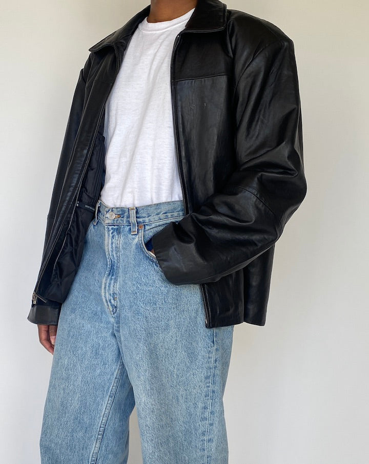 VINTAGE BLACK OVERSIZED LEATHER JACKET 4117