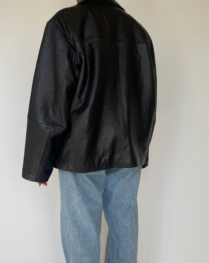 VINTAGE BLACK OVERSIZED LEATHER JACKET 4117