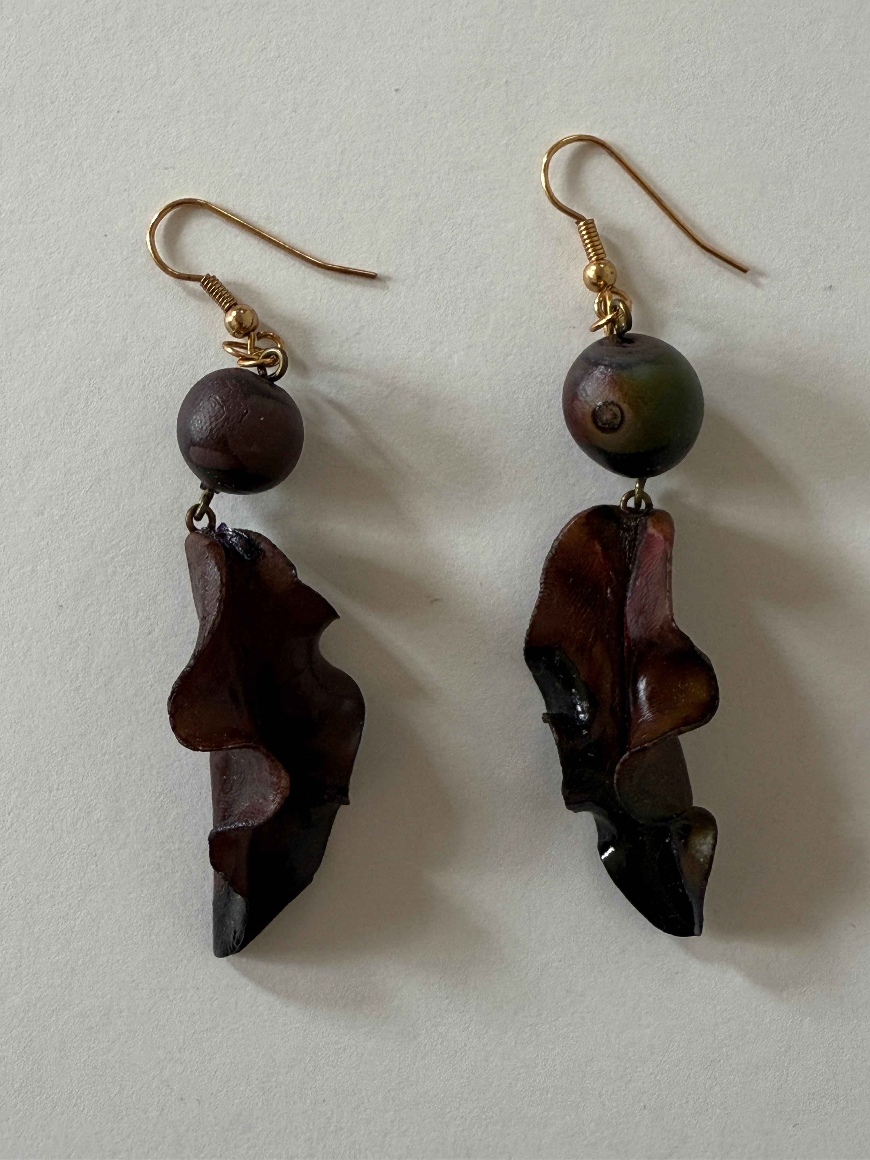 Vintage brown resin earrings close-up