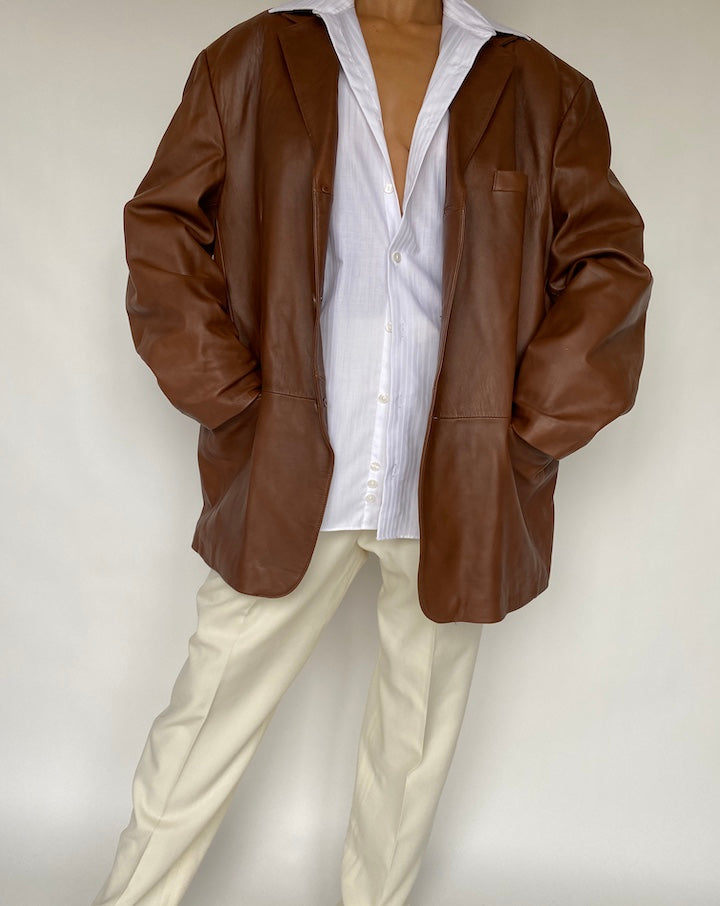 VINTAGE OVERSIZED BROWN LEATHER JACKET 801