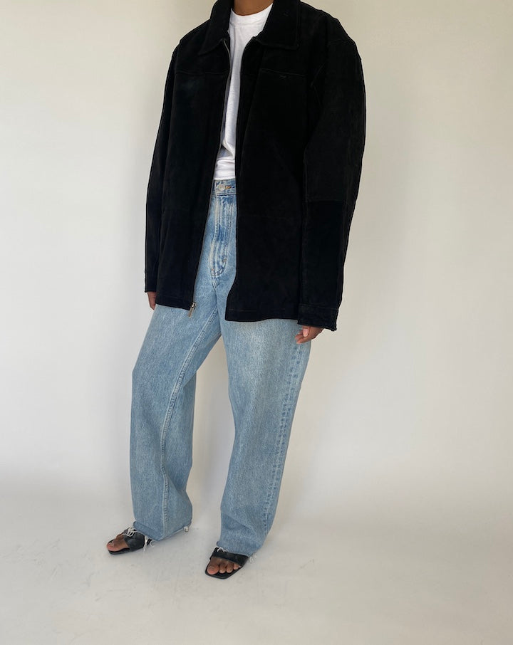 VINTAGE OVERSIZED BLACK SUEDE LEATHER JACKET 4118