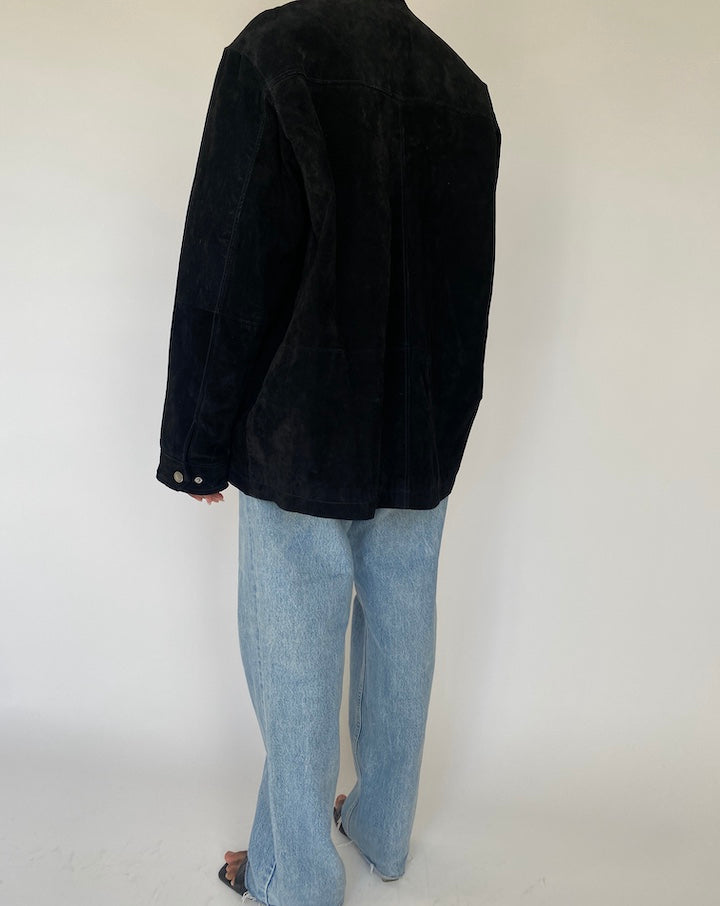 VINTAGE OVERSIZED BLACK SUEDE LEATHER JACKET 4118