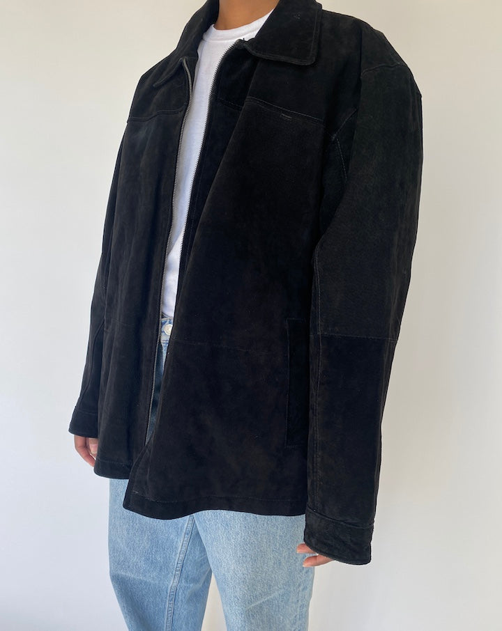 VINTAGE OVERSIZED BLACK SUEDE LEATHER JACKET 4118