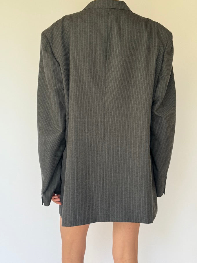 Vintage Oversized Pinstriped Blazer In Grey 5813