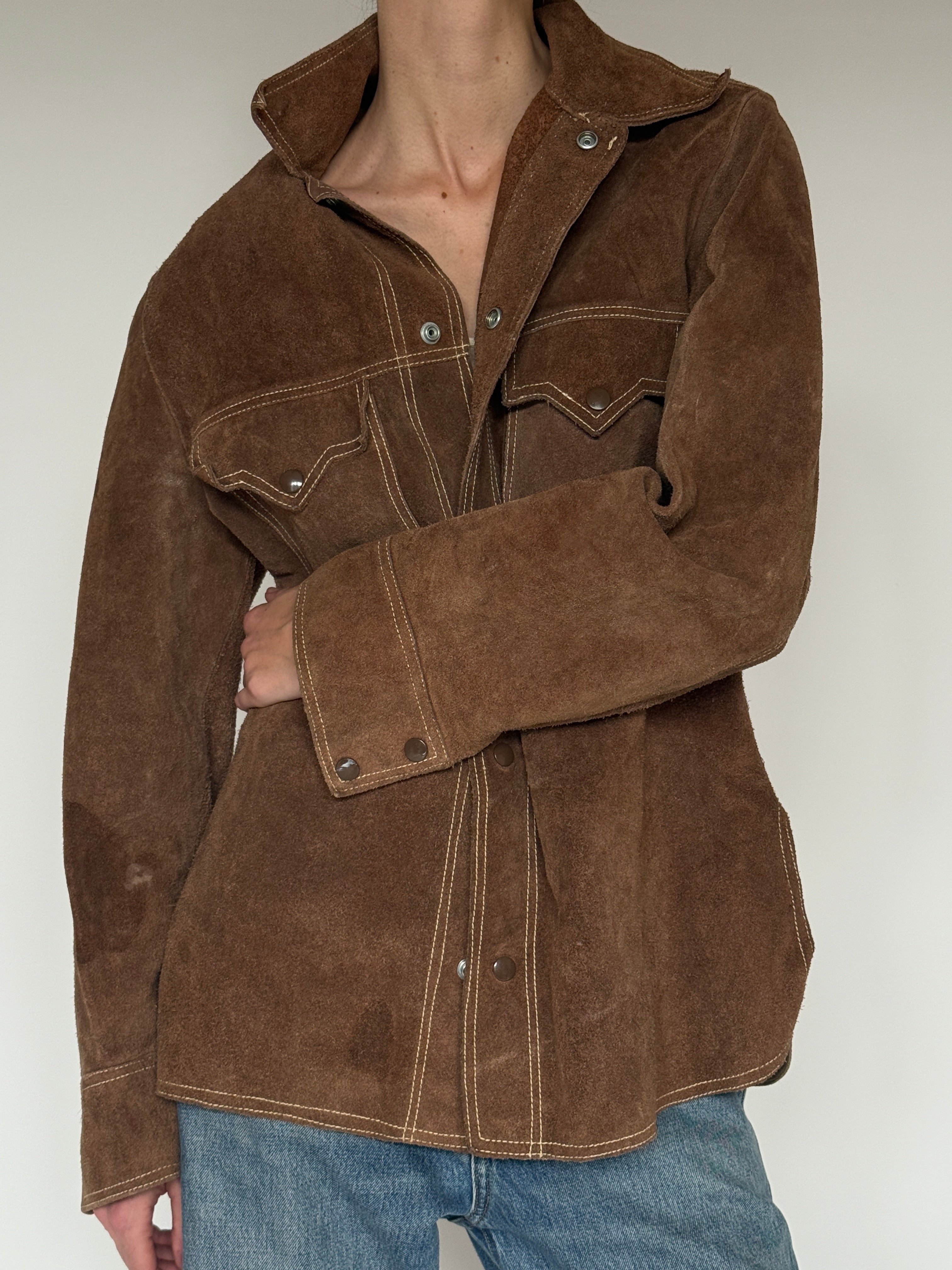 Vintage brown suede western shirt jacket snap button detail