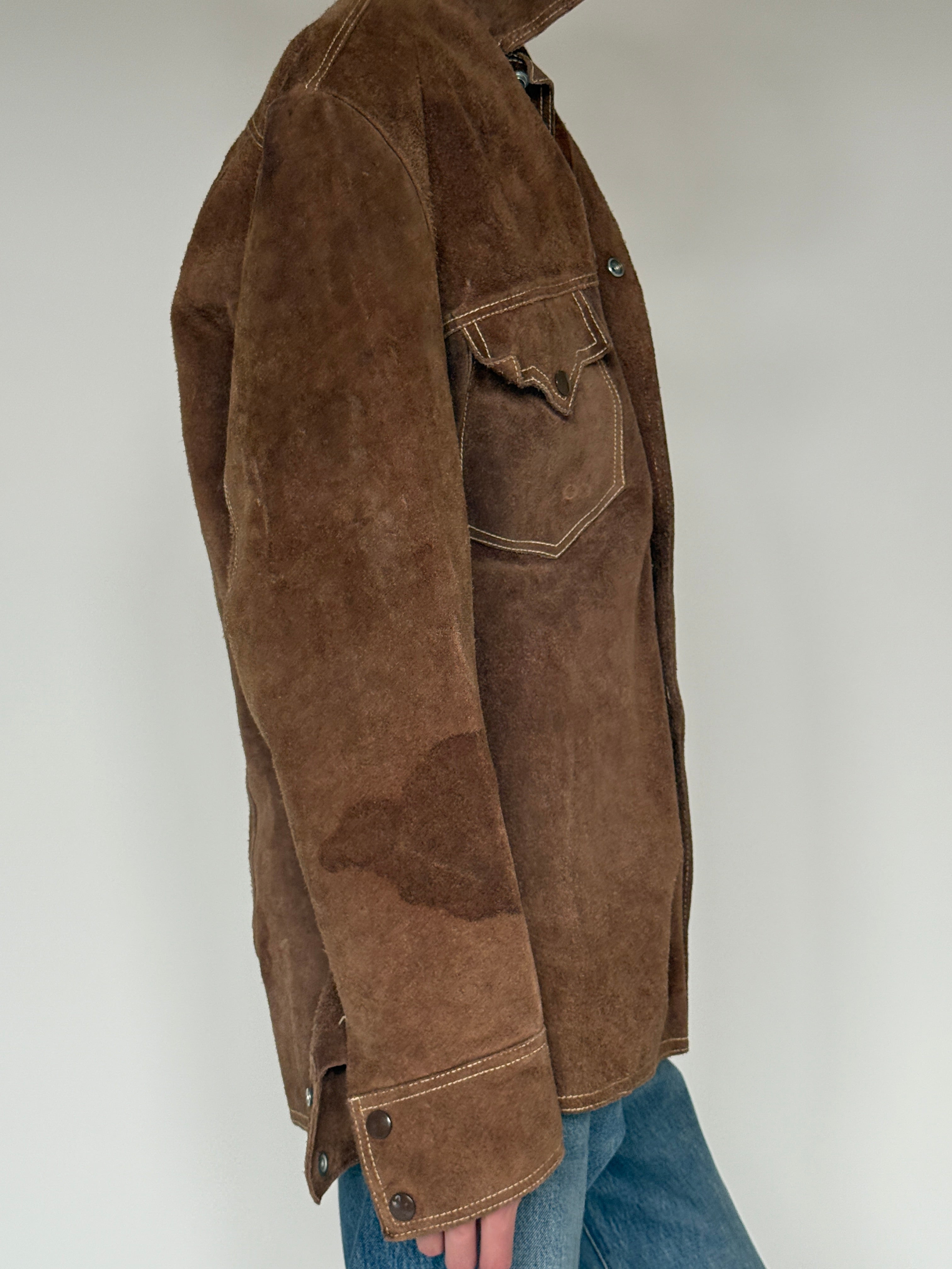 Vintage suede western shirt jacket brown side view