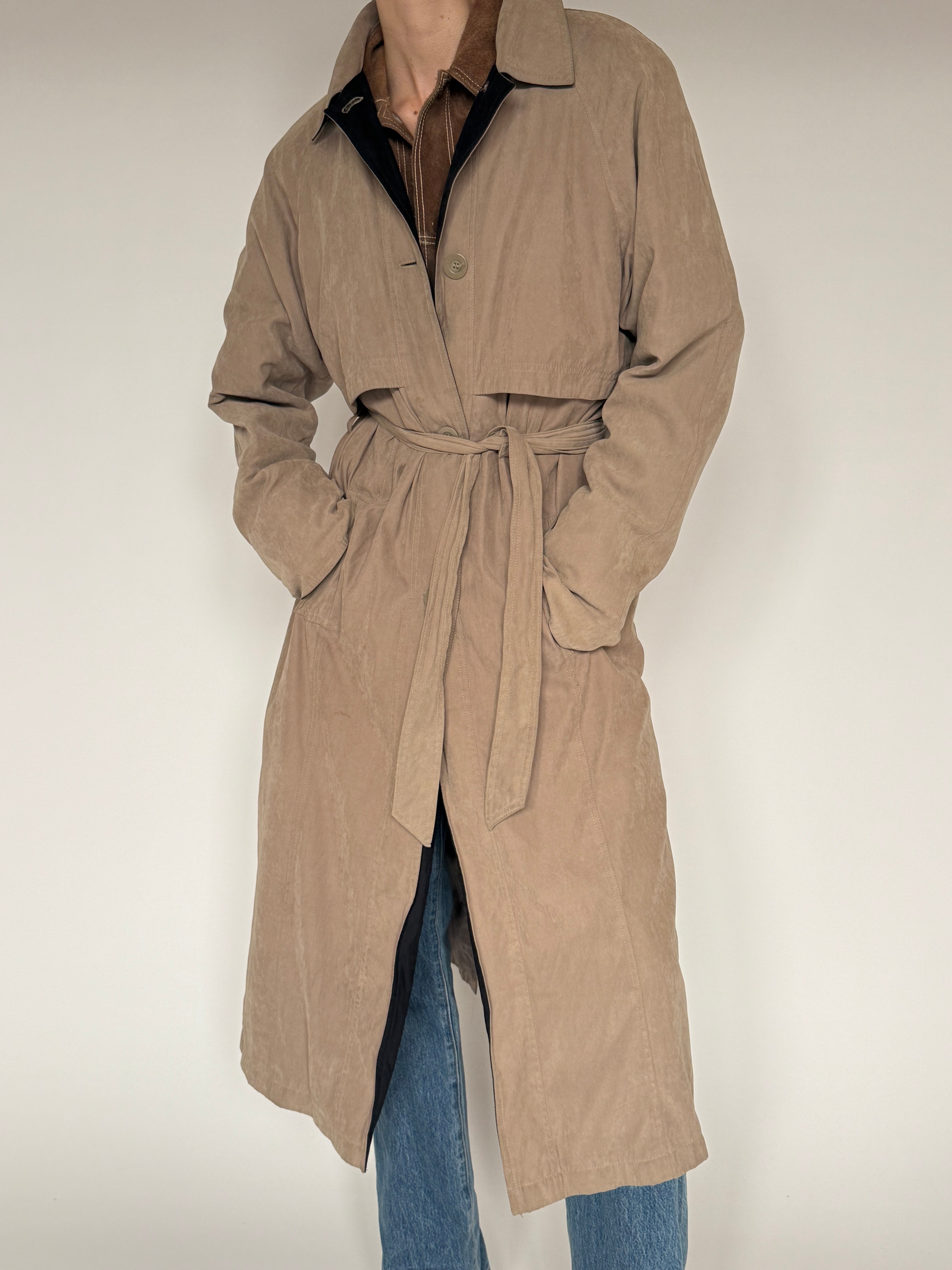 Vintage tan trench coat collar detail