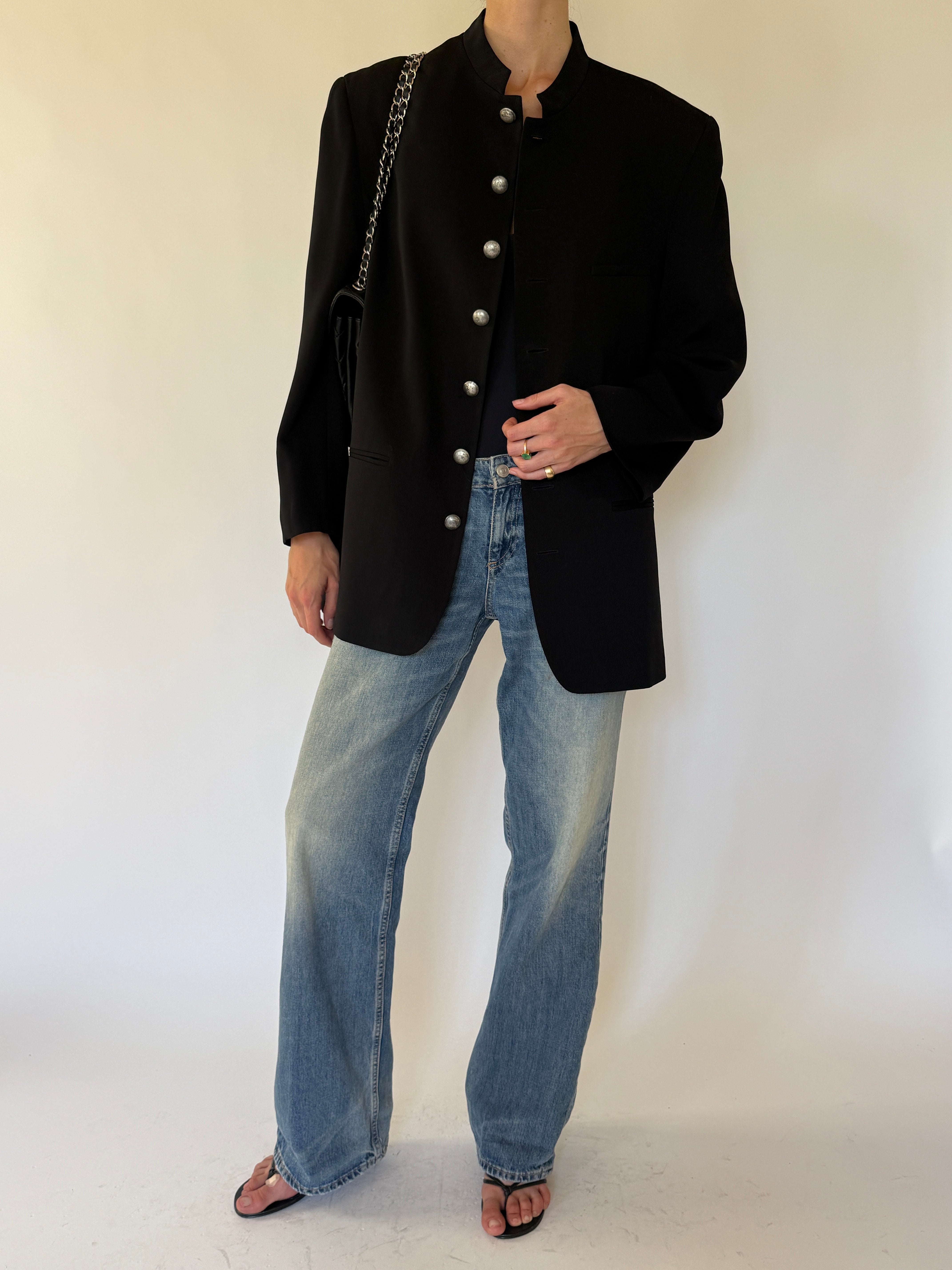 Vintage black military blazer front view