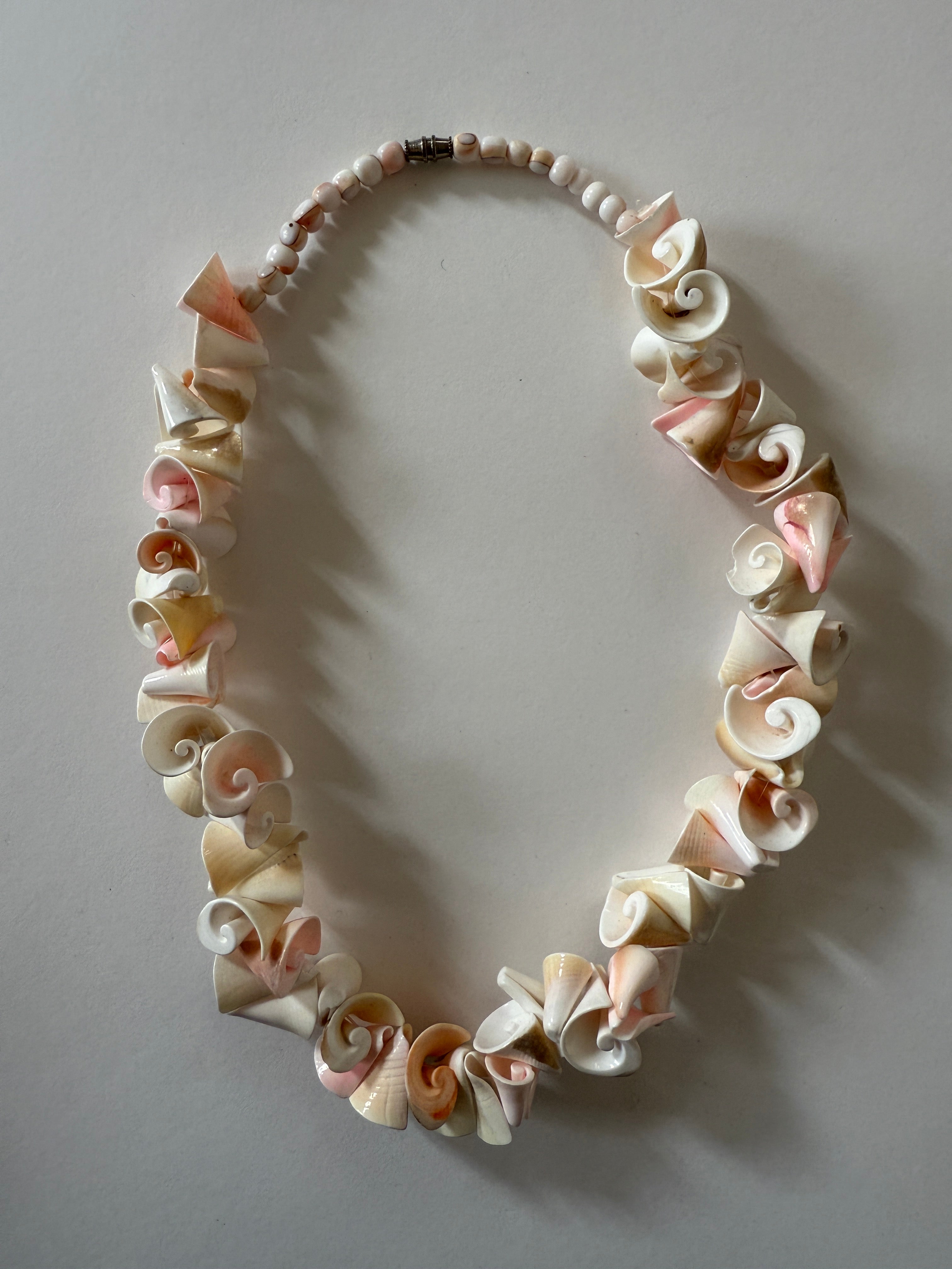 Vintage natural shell necklace with sculptural carved details ivory blush