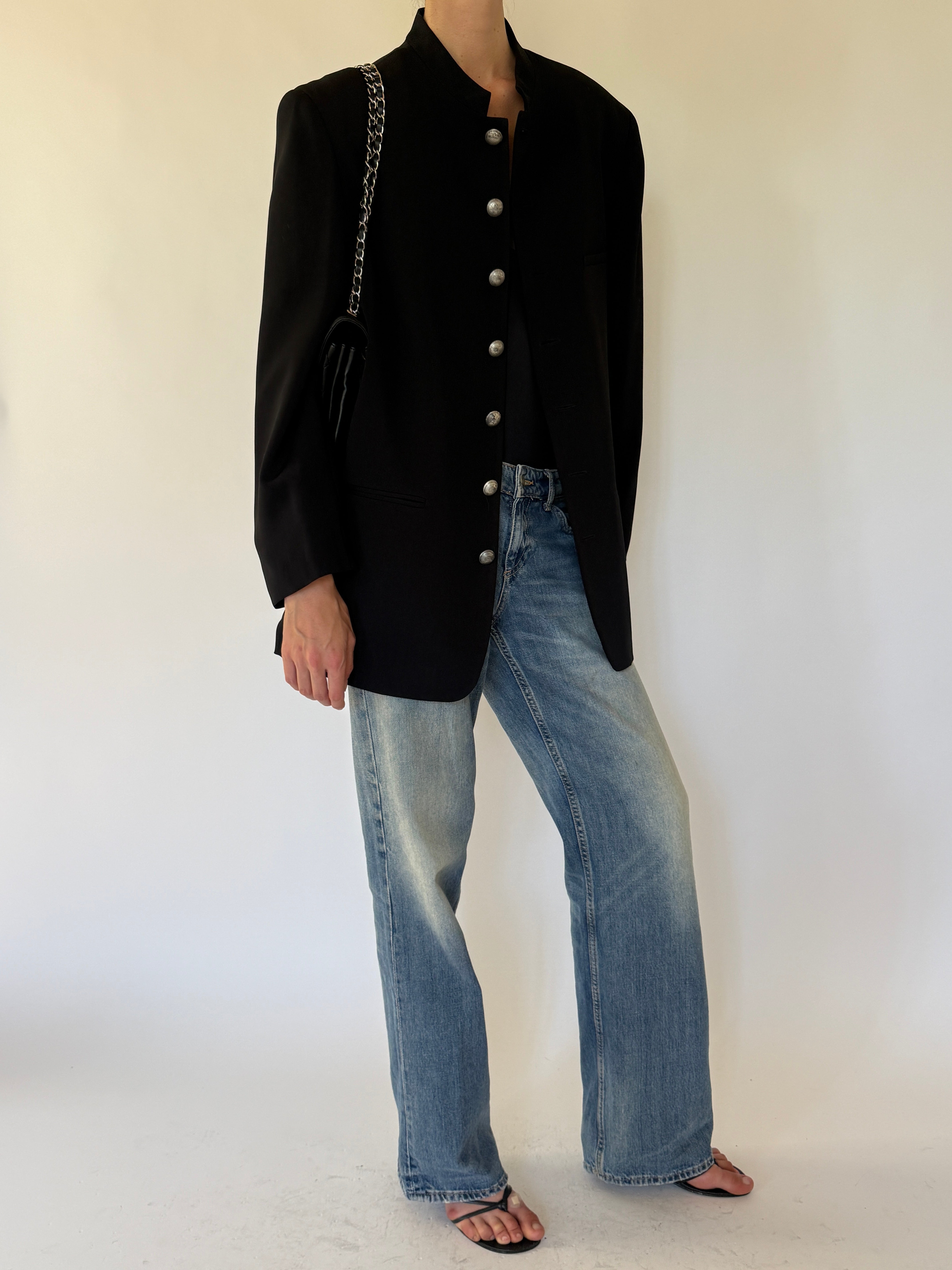 Vintage black military blazer front view