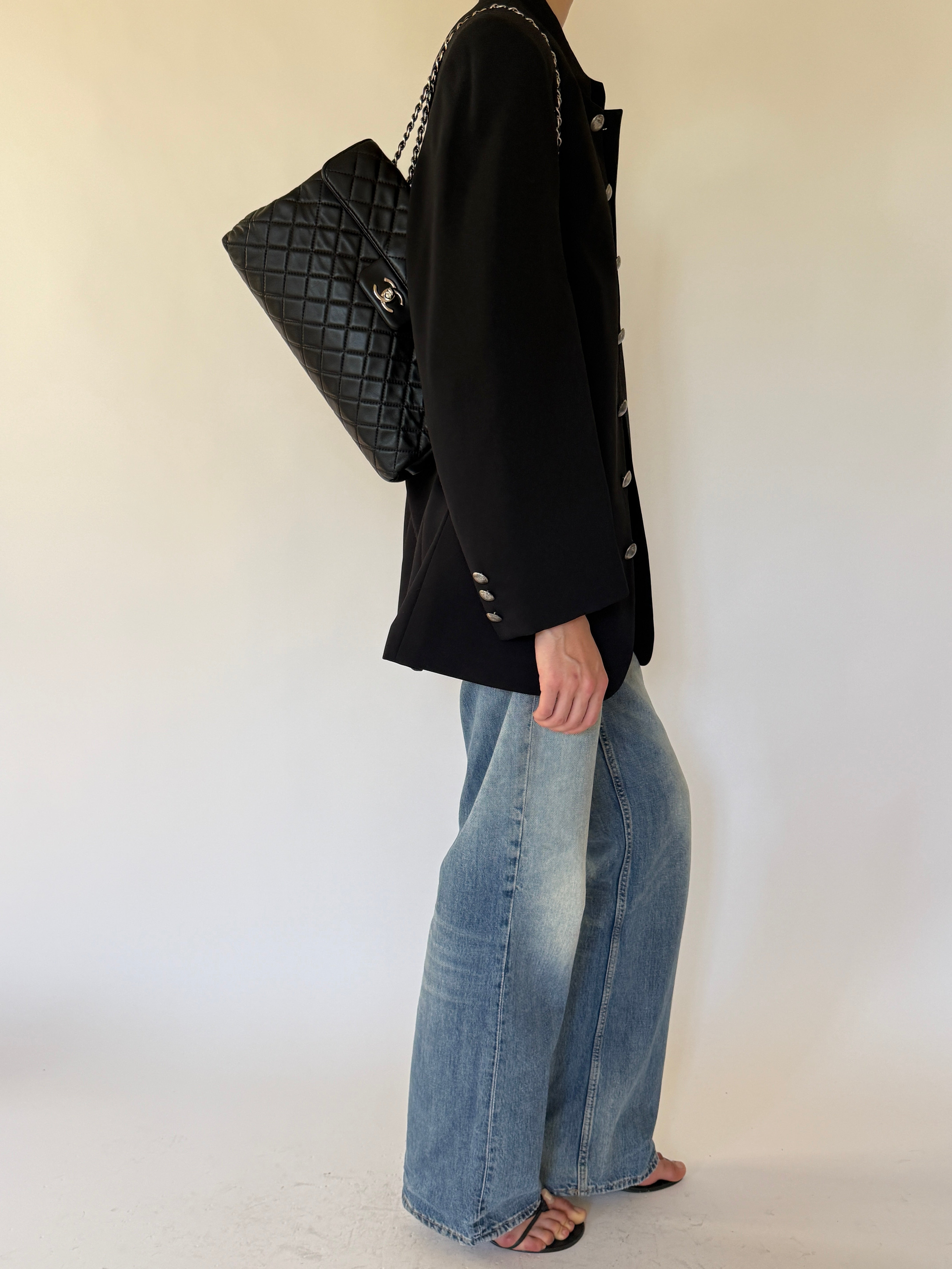Vintage black military blazer side view