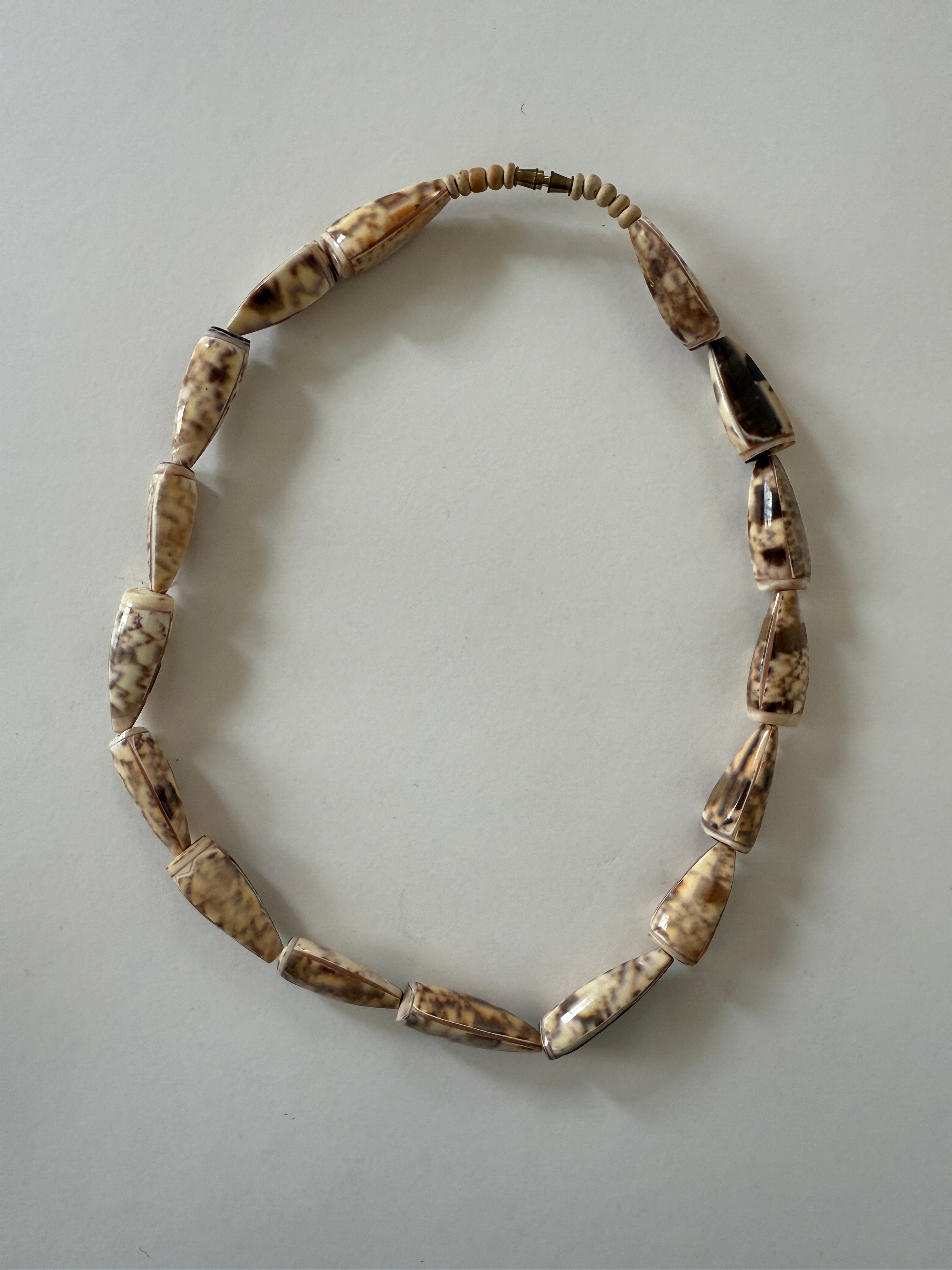 Vintage shell beaded necklace full view neutral