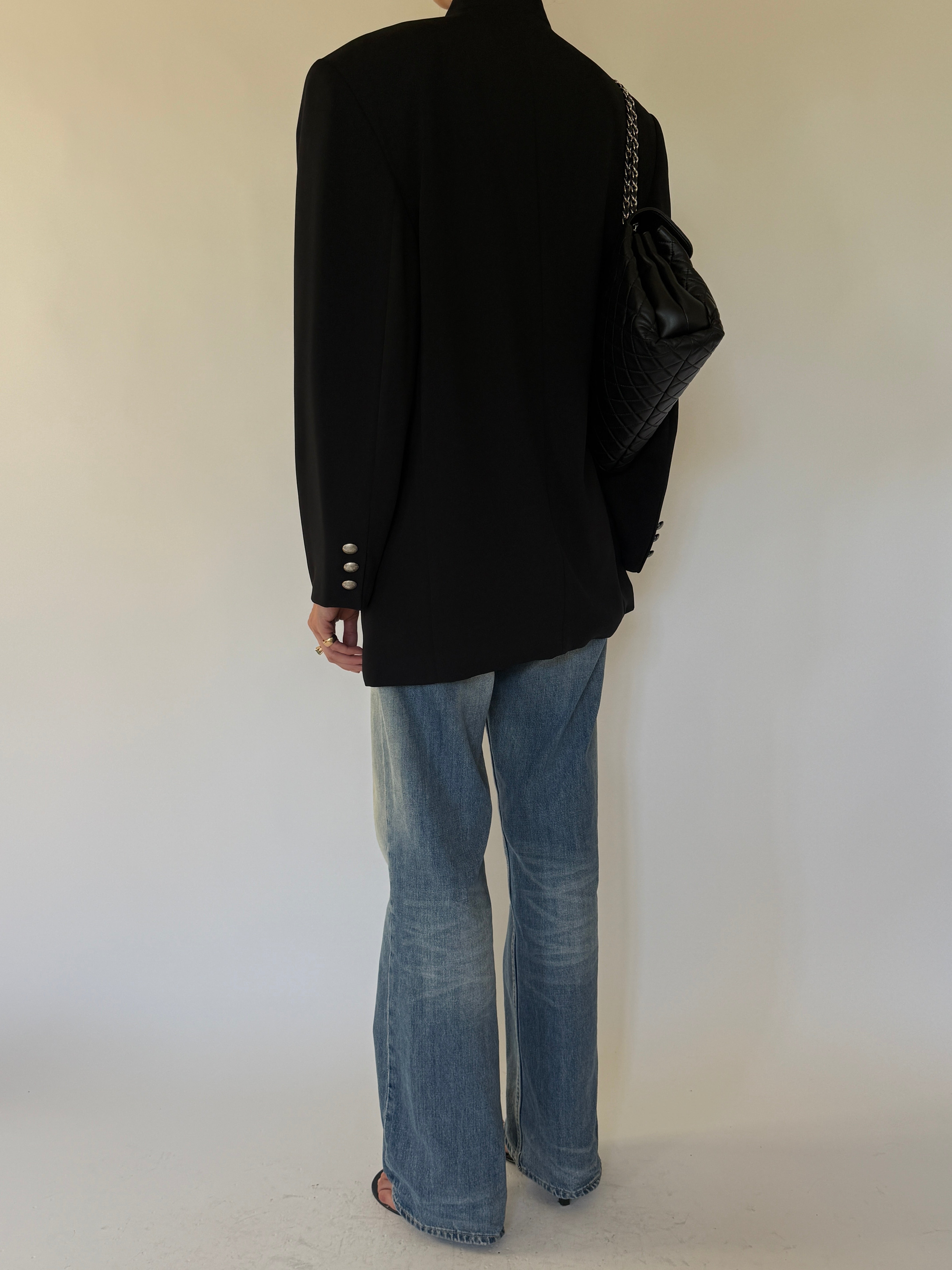 Vintage black military blazer back view