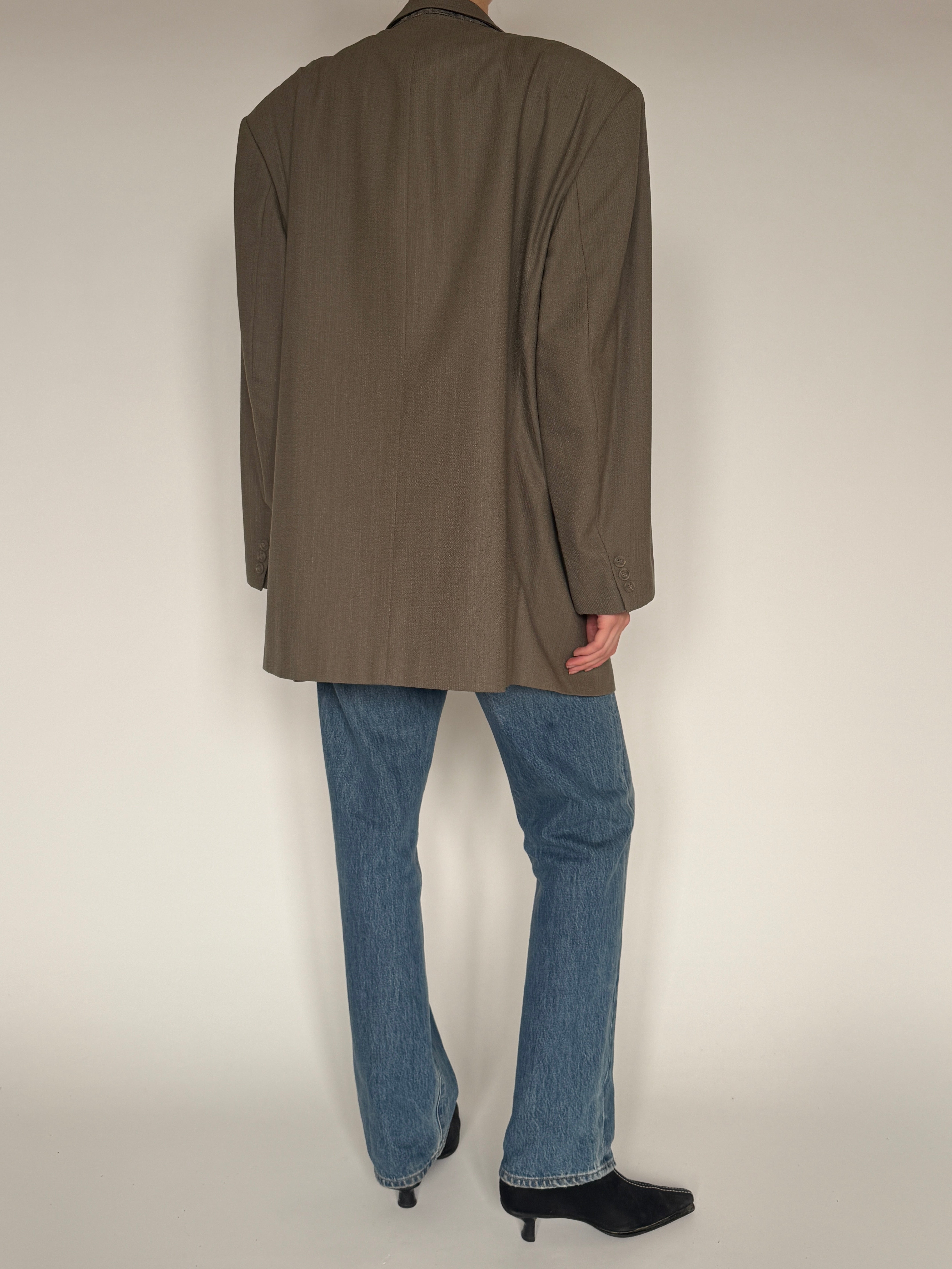 Vintage brown oversized wool double-breasted blazer back view
