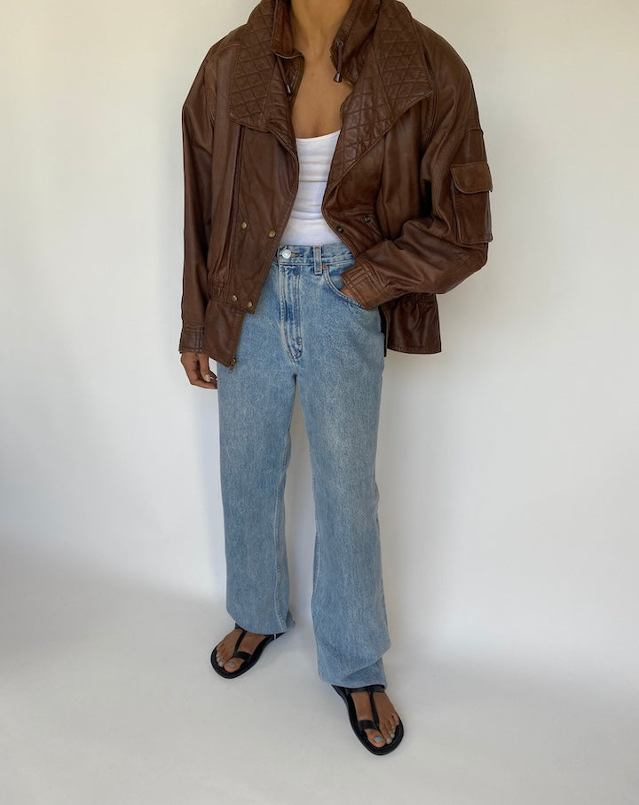 VINTAGE BROWN LEATHER JACKET 3198