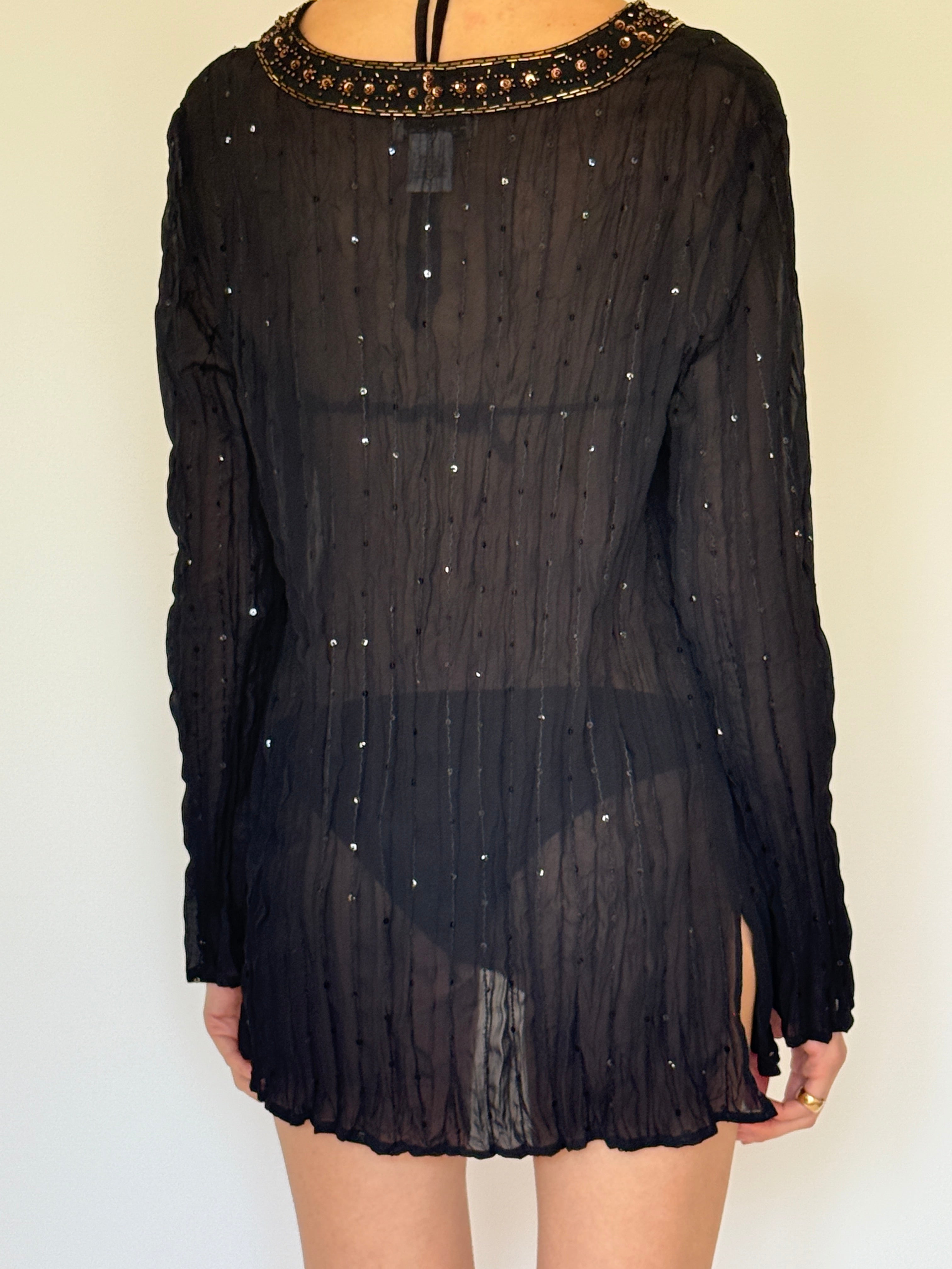 Vintage sheer embellished swim cover-up tunic back view