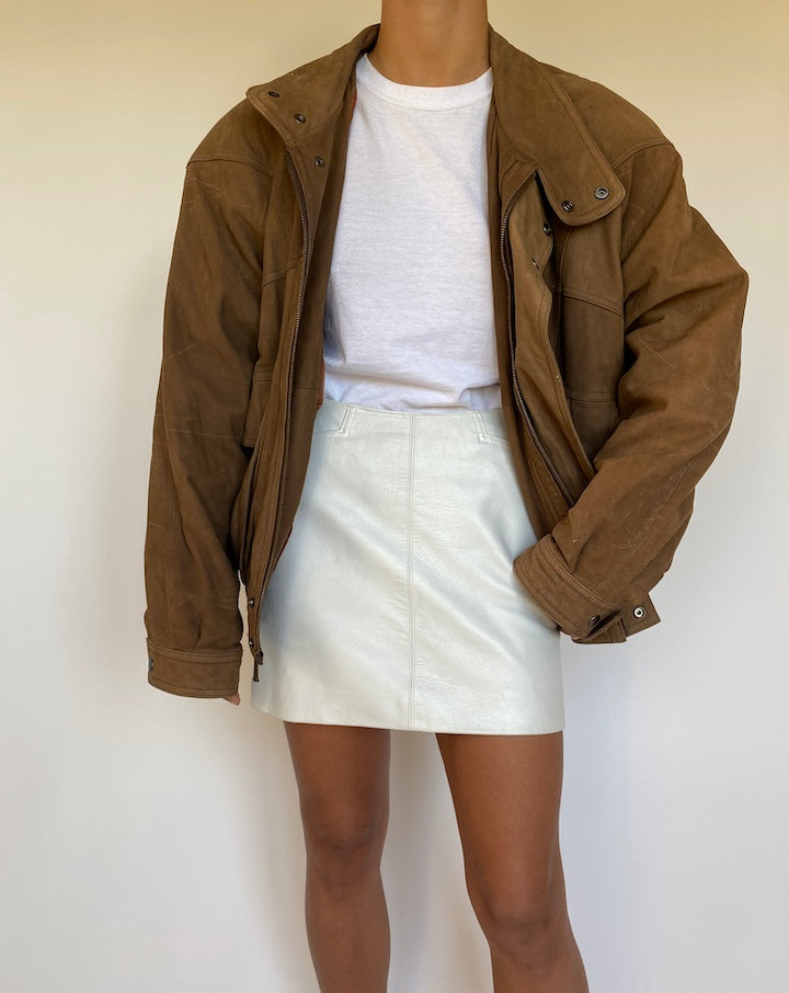 VINTAGE OVERSIZED BOXY BROWN LEATHER JACKET 2682