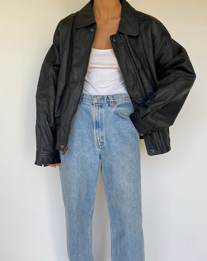 VINTAGE BLACK BOXY LEATHER JACKET 3200