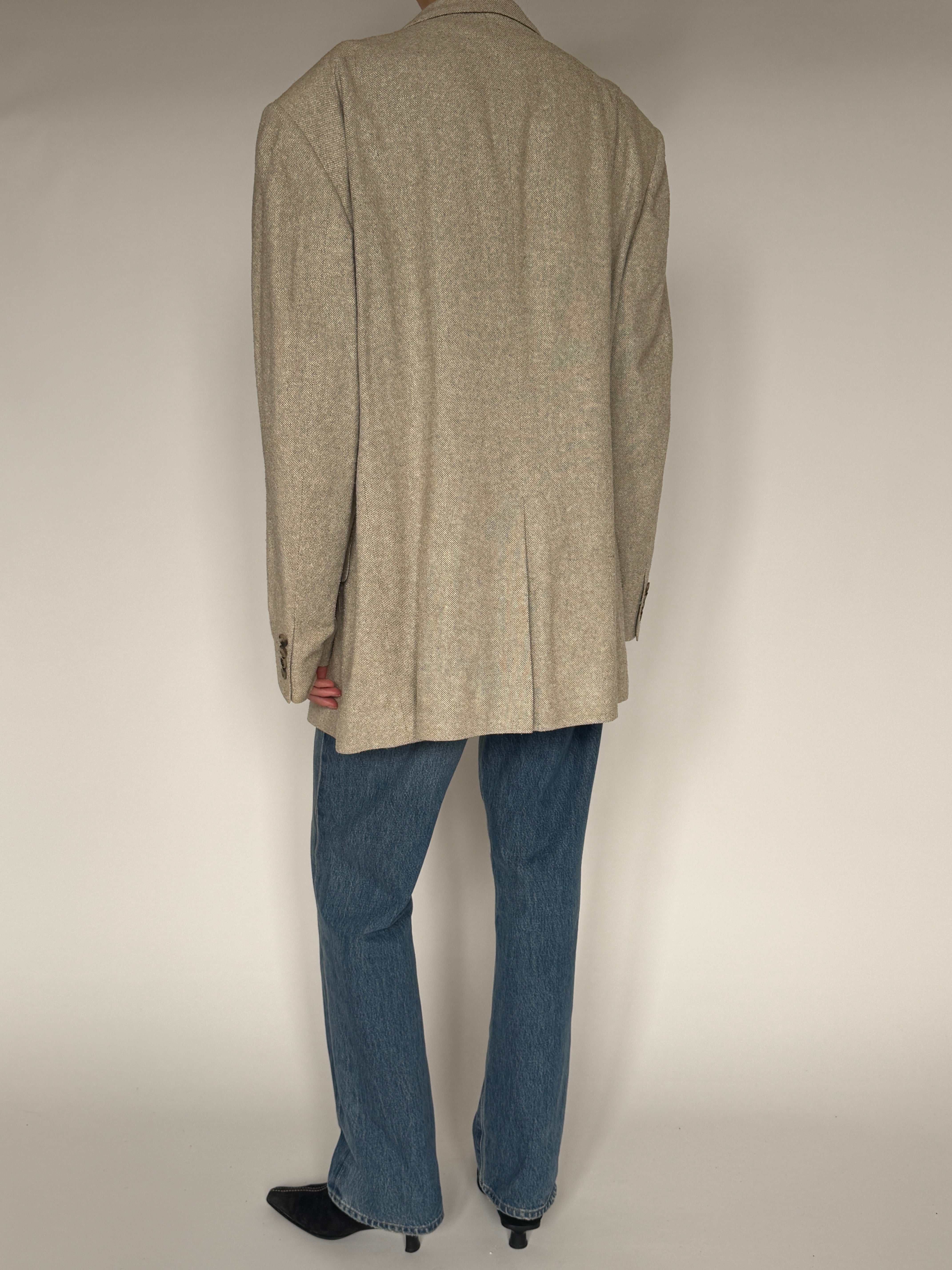 Vintage beige textured oversized blazer back view longline shape