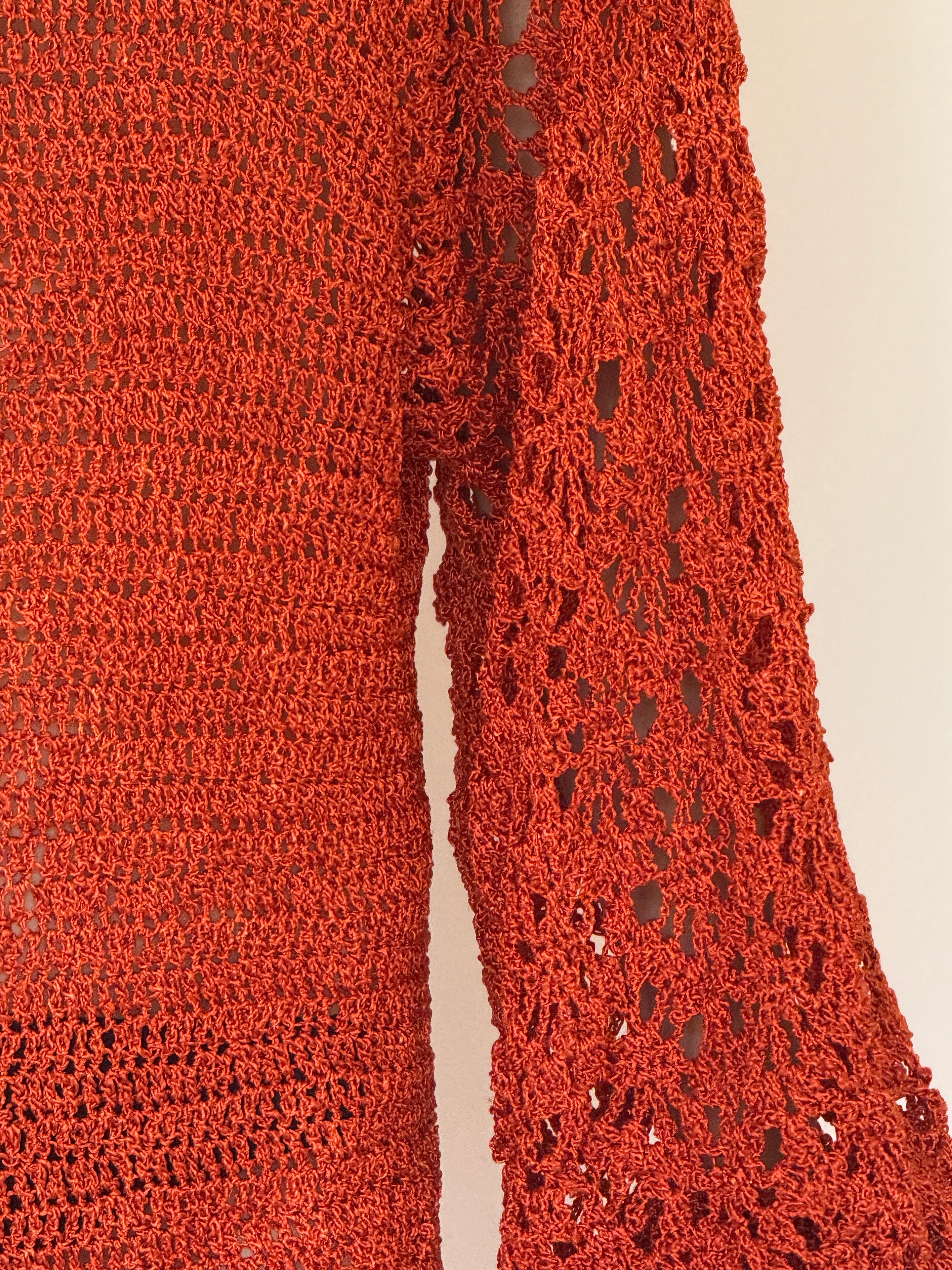 Vintage rust crochet swim cover-up dress shoulder crochet detail