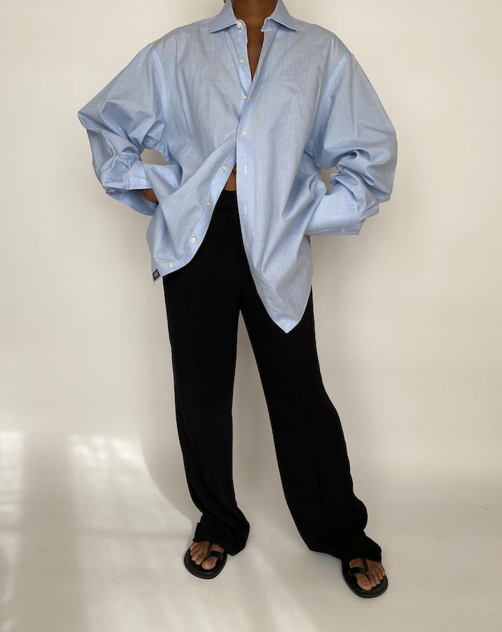 VINTAGE OVERSIZED LIGHT BLUE CHECKED SHIRT 2018