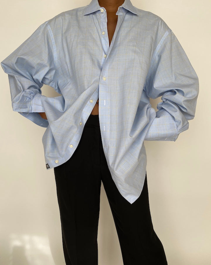 VINTAGE OVERSIZED LIGHT BLUE CHECKED SHIRT 2018
