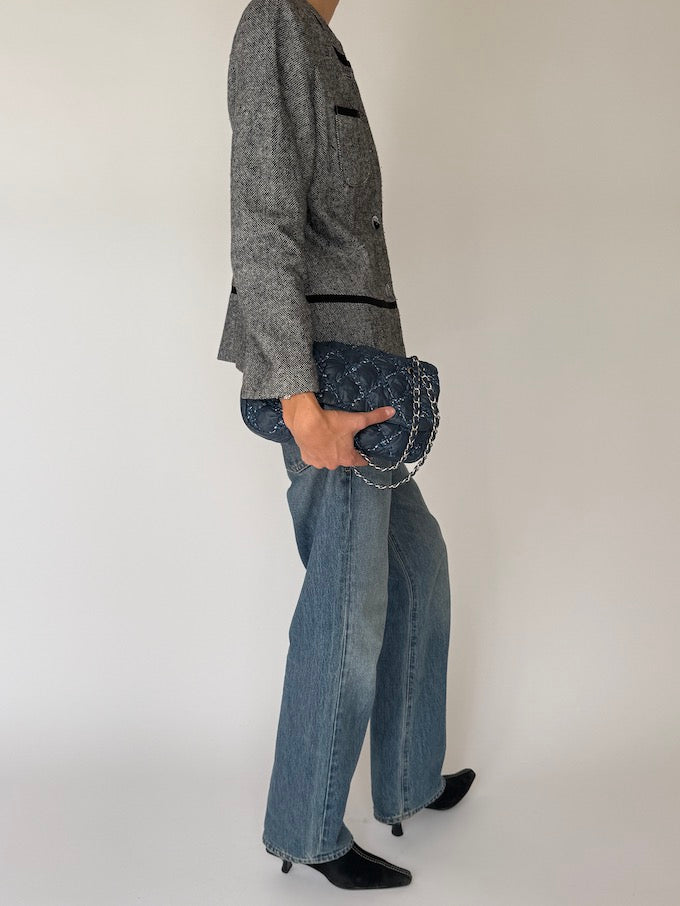 Vintage Tailored Tweed Blazer with Velvet Trim 6530