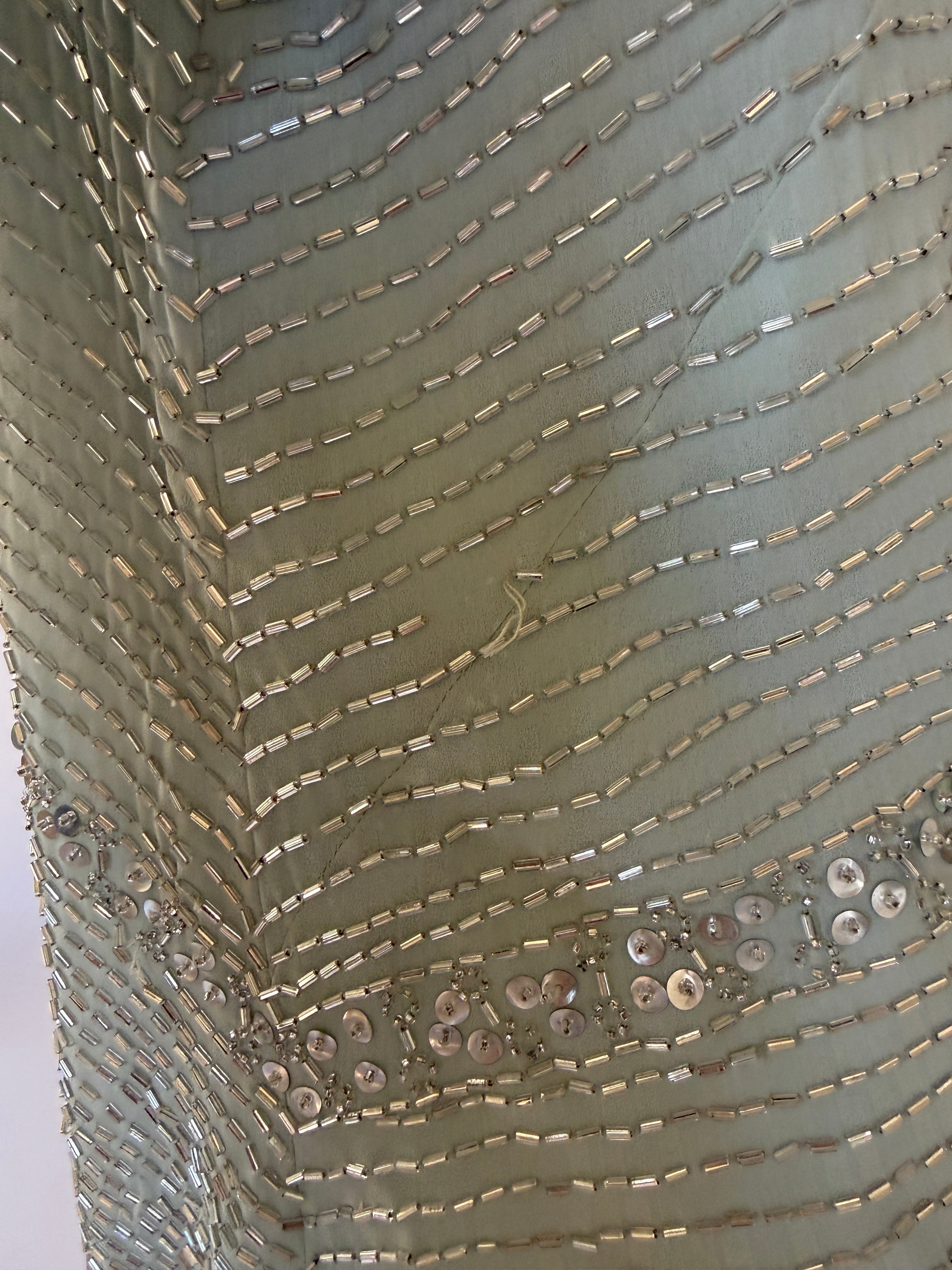 Vintage Beaded Sequin Evening Top Sage Green 7913