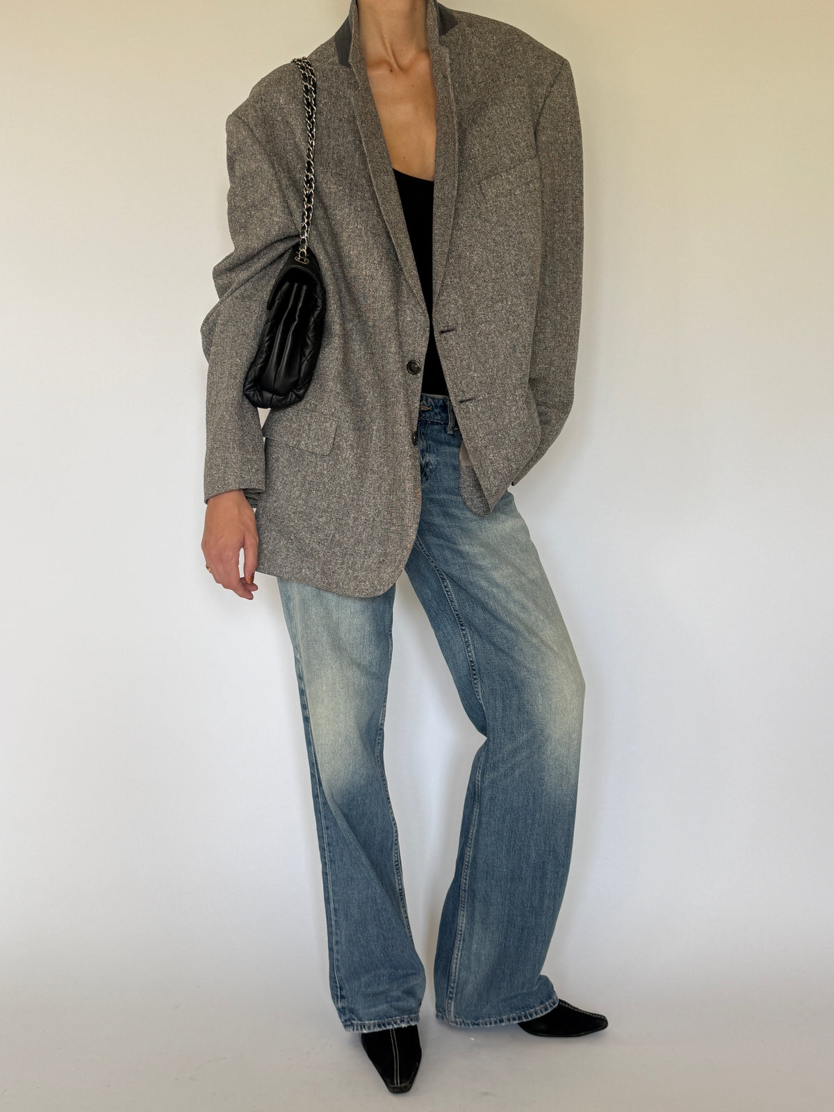 Vintage Oversized Silk Blazer Grey 7174