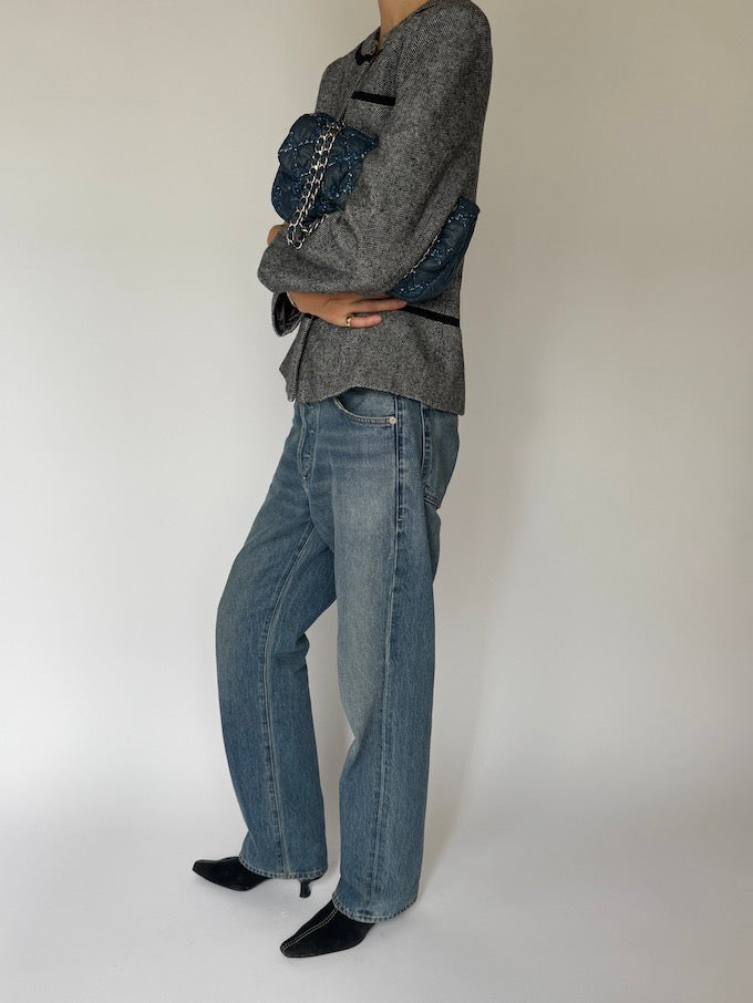 Vintage Tailored Tweed Blazer with Velvet Trim 6530