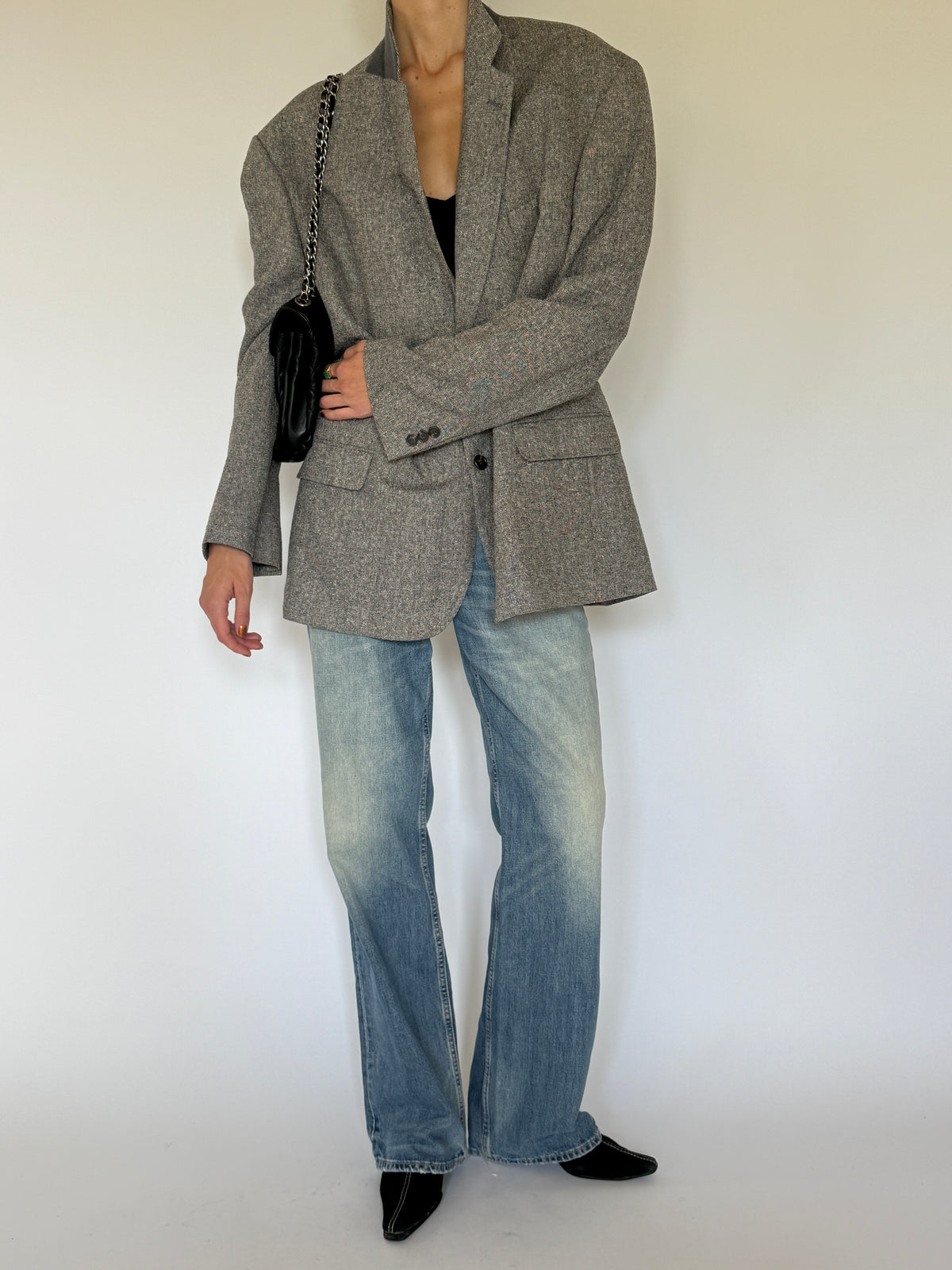 Vintage Oversized Silk Blazer Grey 7174
