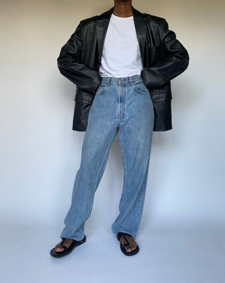 VINTAGE BLACK OVERSIZED BLACK LEATHER JACKET 3621