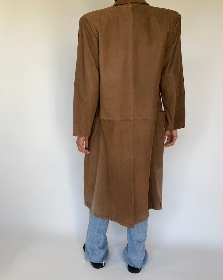 VINTAGE LONG BROWN SUEDE LEATHER JACKET 3205