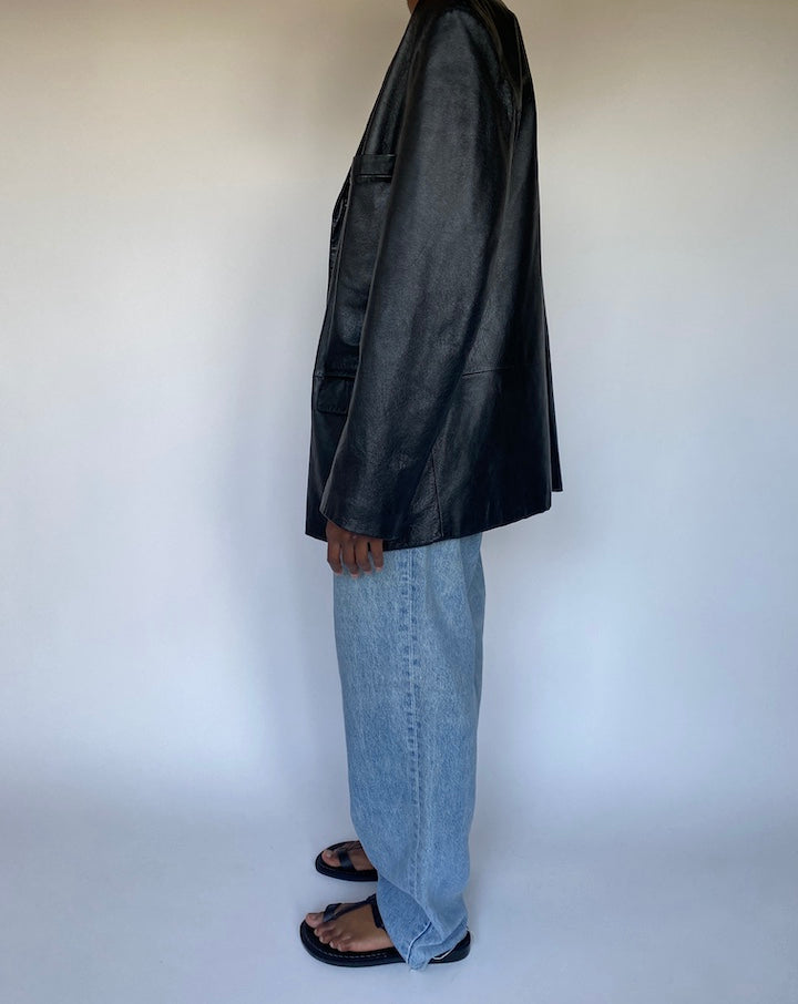 VINTAGE BLACK OVERSIZED BLACK LEATHER JACKET 3621