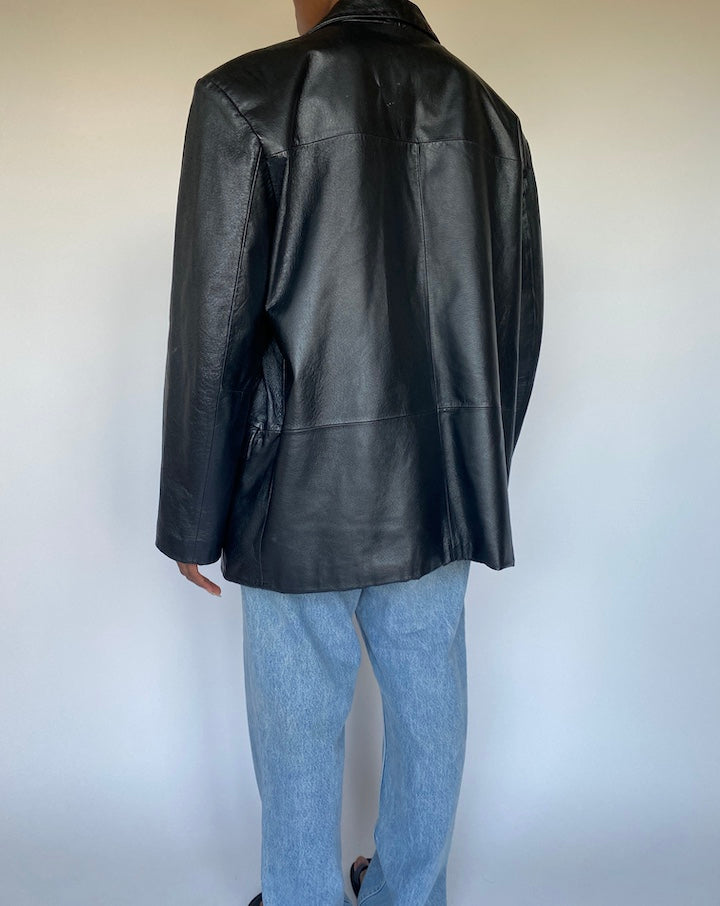 VINTAGE BLACK OVERSIZED BLACK LEATHER JACKET 3621