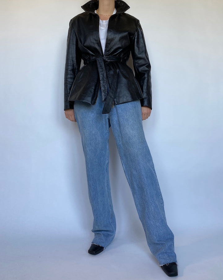 VINTAGE SHORT LEATHER TRENCH 496