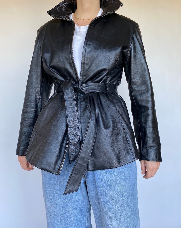 VINTAGE SHORT LEATHER TRENCH 496