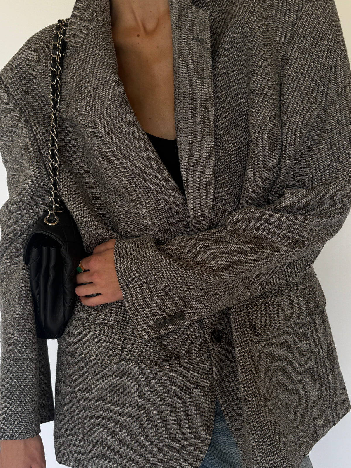 Vintage Oversized Silk Blazer Grey 7174