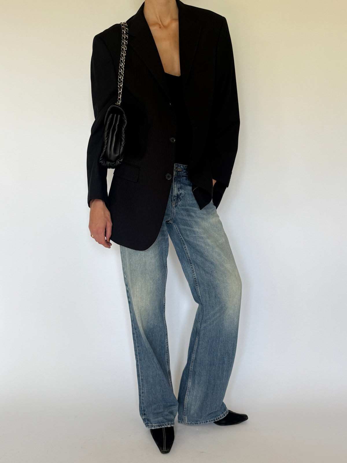Vintage Pinstripe Blazer Black 6643