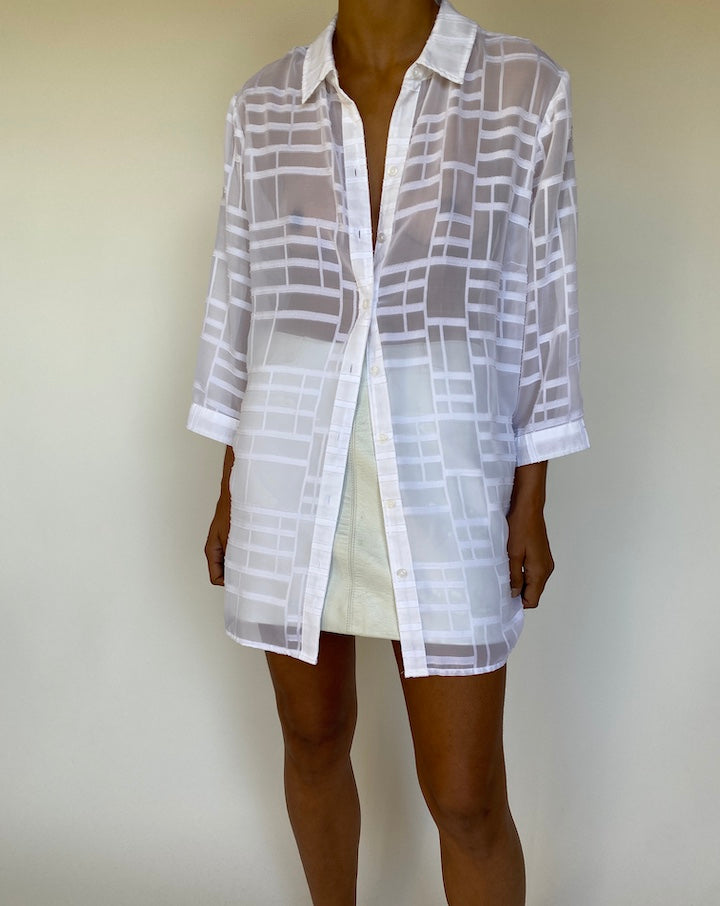VINTAGE OVERSIZED WHITE PATTERNED OVERSIZED BLOUSE 2587