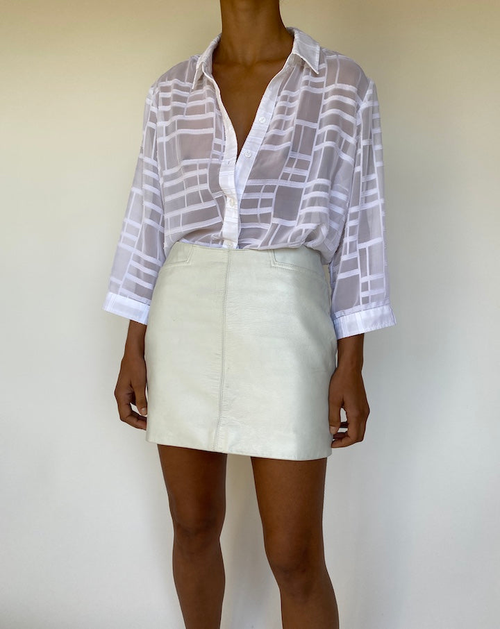 VINTAGE OVERSIZED WHITE PATTERNED OVERSIZED BLOUSE 2587