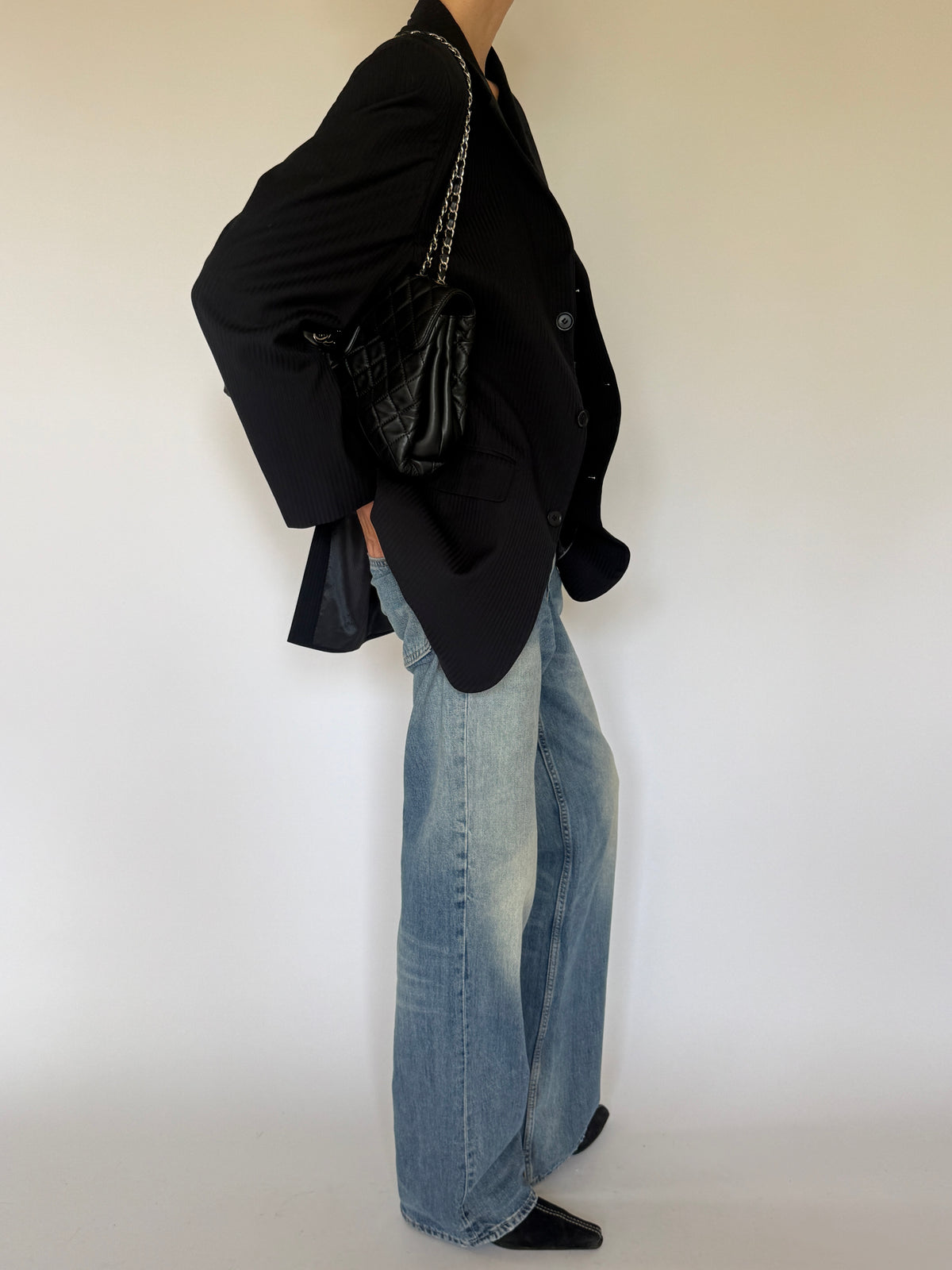 Vintage Pinstripe Blazer Black 6643