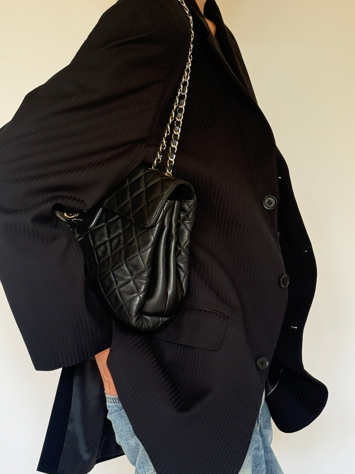 Vintage Pinstripe Blazer Black 6643