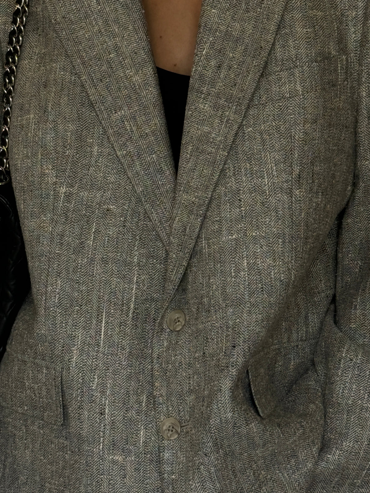 Vintage Grey Herringbone Oversized Blazer 7160