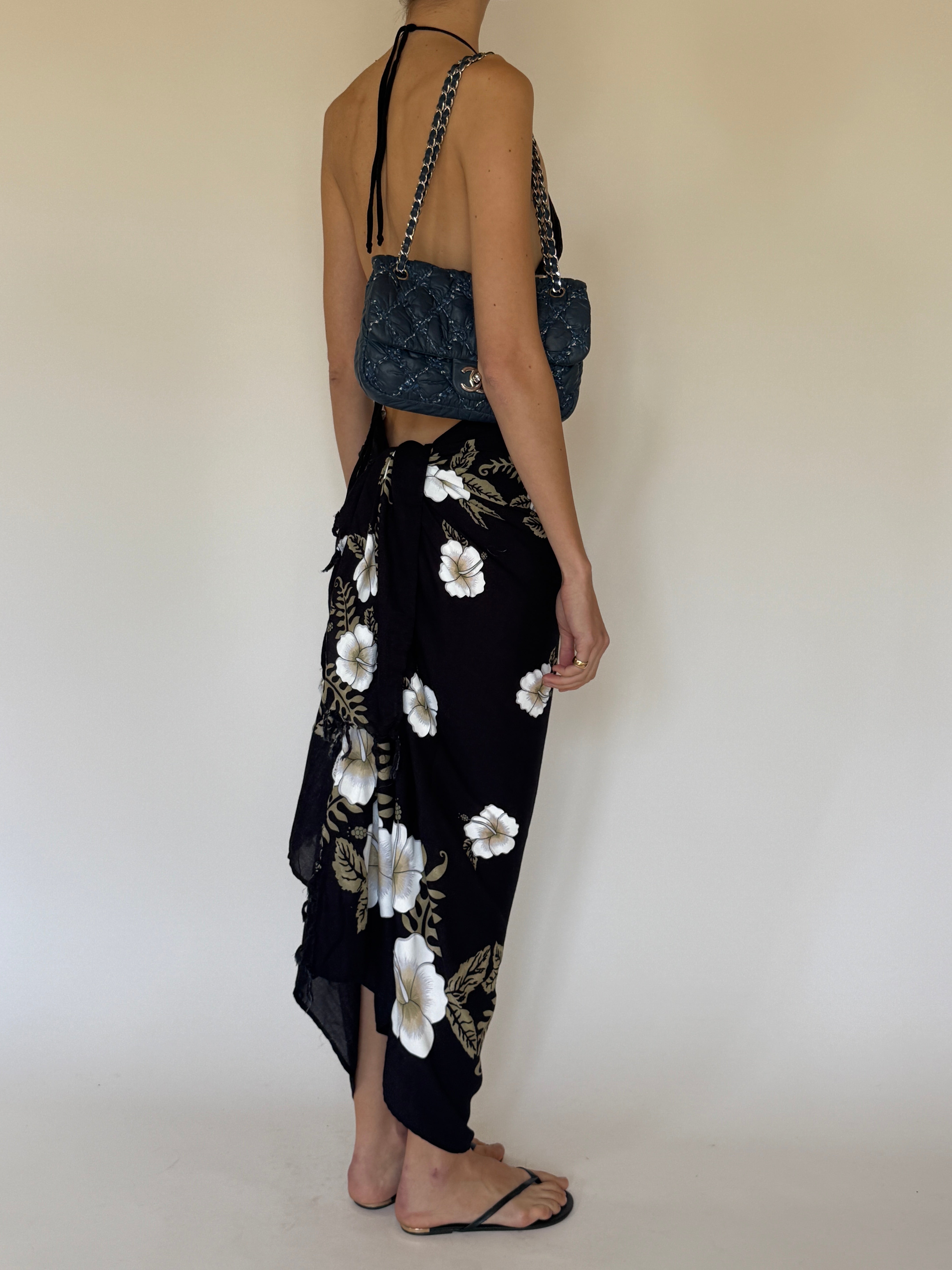 Vintage black floral wrap sarong back view
